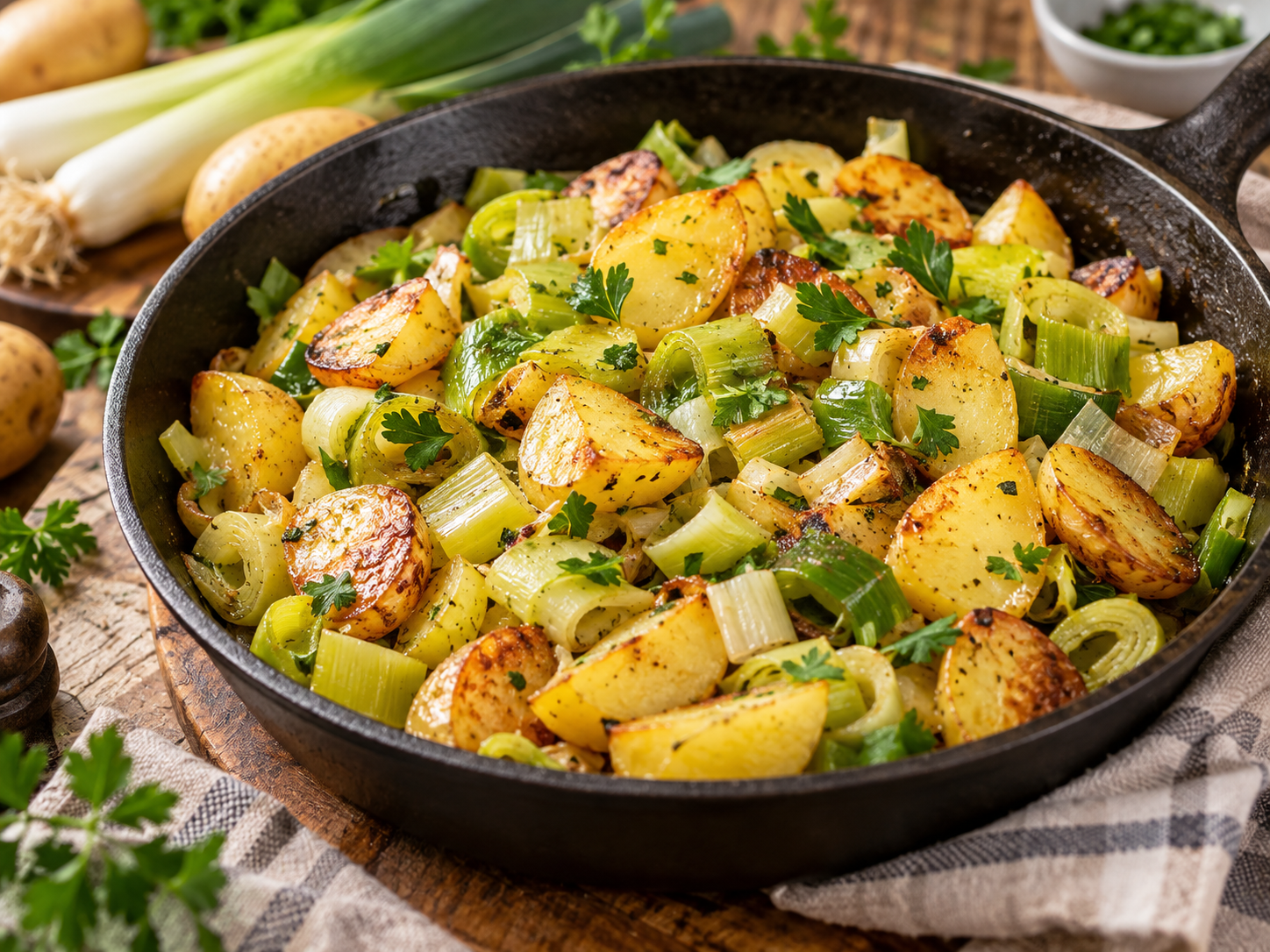 Kartoffel-Lauch-Pfanne fertig zubereitet