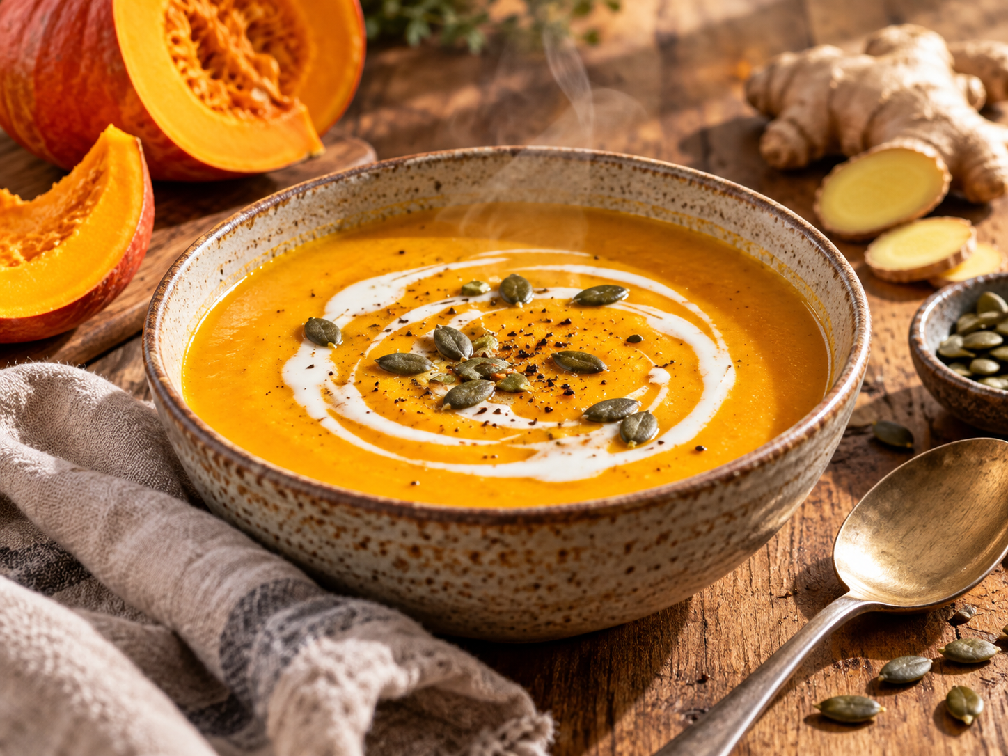 Kürbissuppe mit Kokosmilch fertig zubereitet