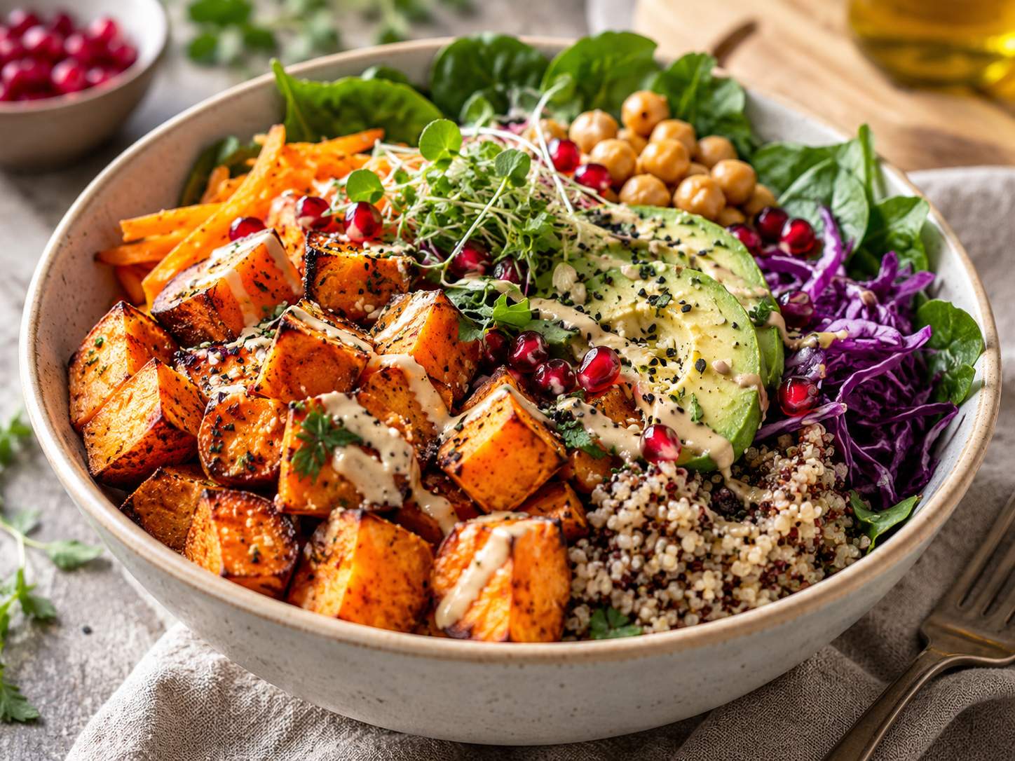 Süßkartoffel-Bowl fertig zubereitet