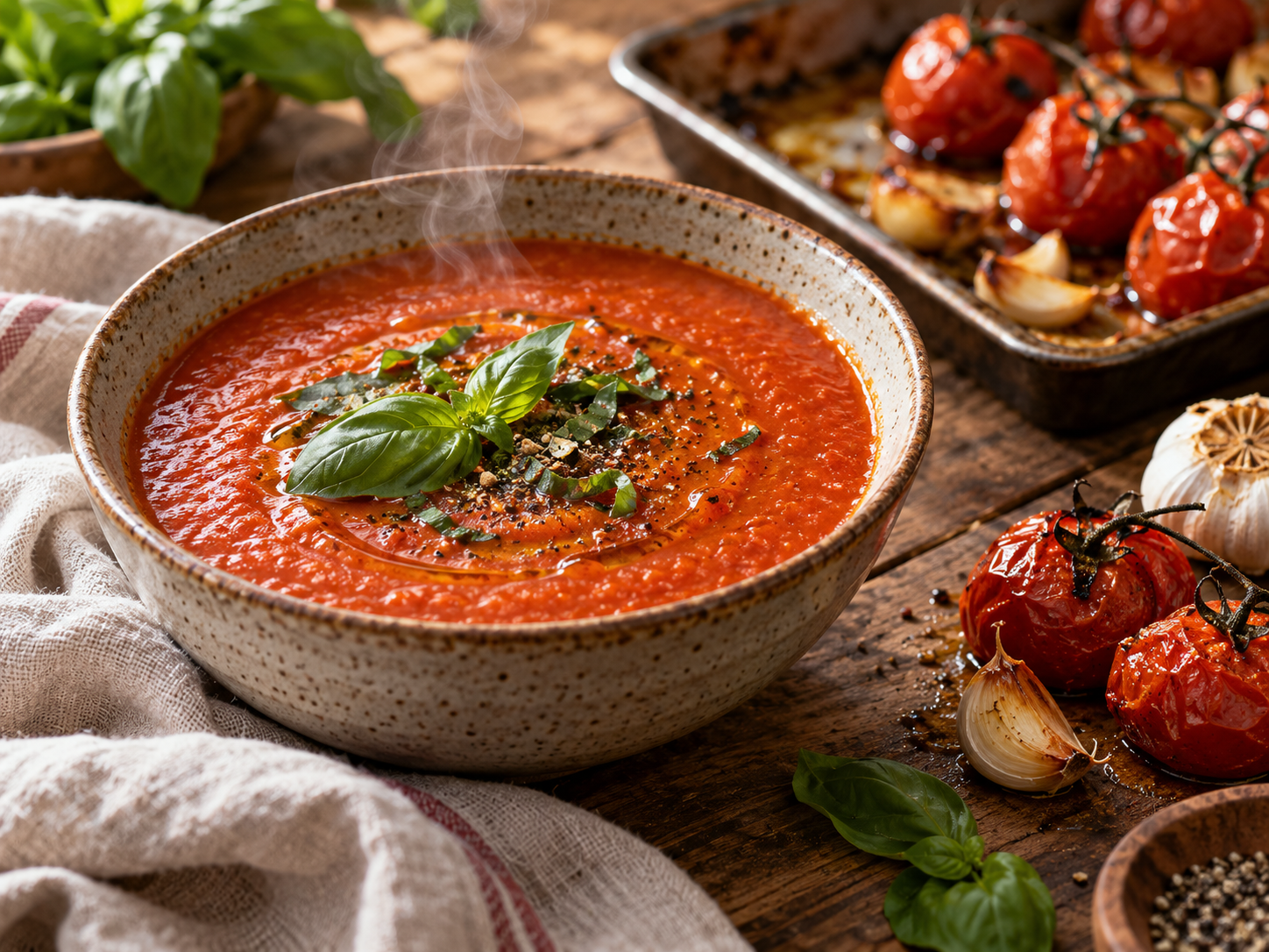 Tomatensuppe aus dem Ofen fertig zubereitet